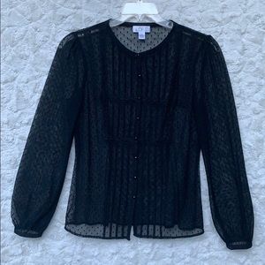 Ann Taylor LOFT Sheer Black Netting ButtonDown Sz8